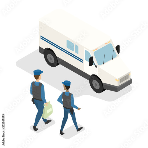 Money collectors walking to the armored truck