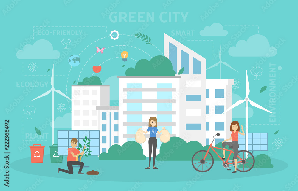 Eco friendly city with green energy concept Eco friendly city with green energy concept