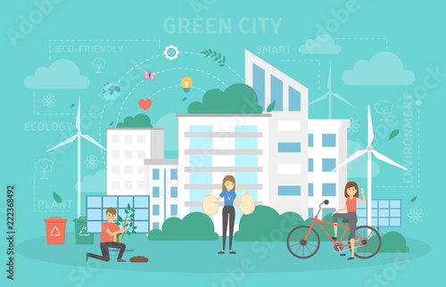 Eco friendly city with green energy concept