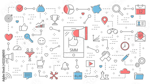 SMM or social media marketing concept illustration.