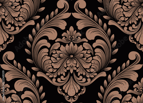 Vector damask seamless pattern element. Classical luxury old fashioned damask ornament, royal victorian seamless texture for wallpapers, textile, wrapping. Exquisite floral baroque template.