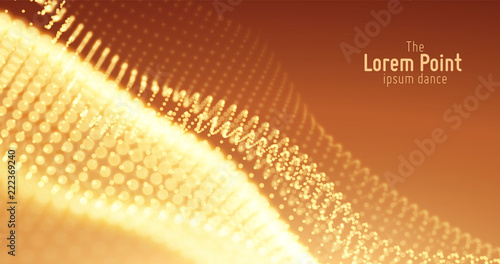 Vector abstract particle wave, points array with shallow depth of field. Futuristic illustration. Technology digital splash or explosion of data points. Pont dance waveform. Cyber UI, HUD element.