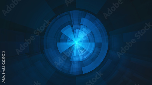 Abstract creativity blue fractal technological background with crossed circles.