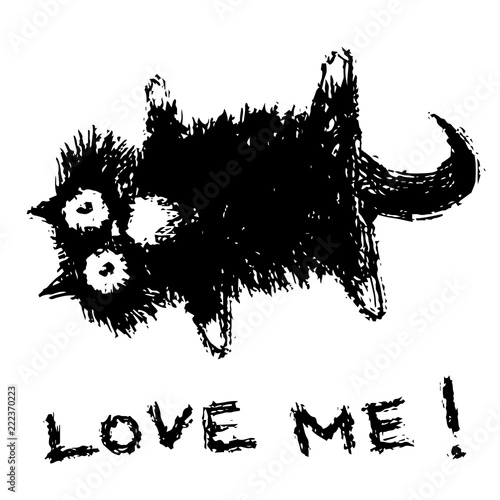 Cute fur cat lies on its back. Vector illustration.