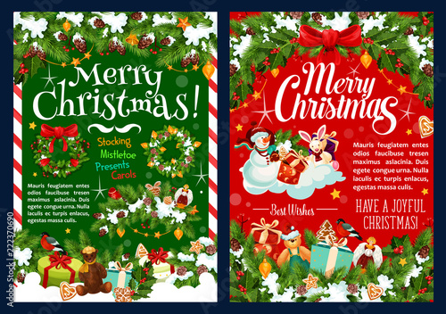 Christmas gift, New Year wreath and snowman