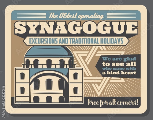 Jewish synagogue religious excursion retro poster