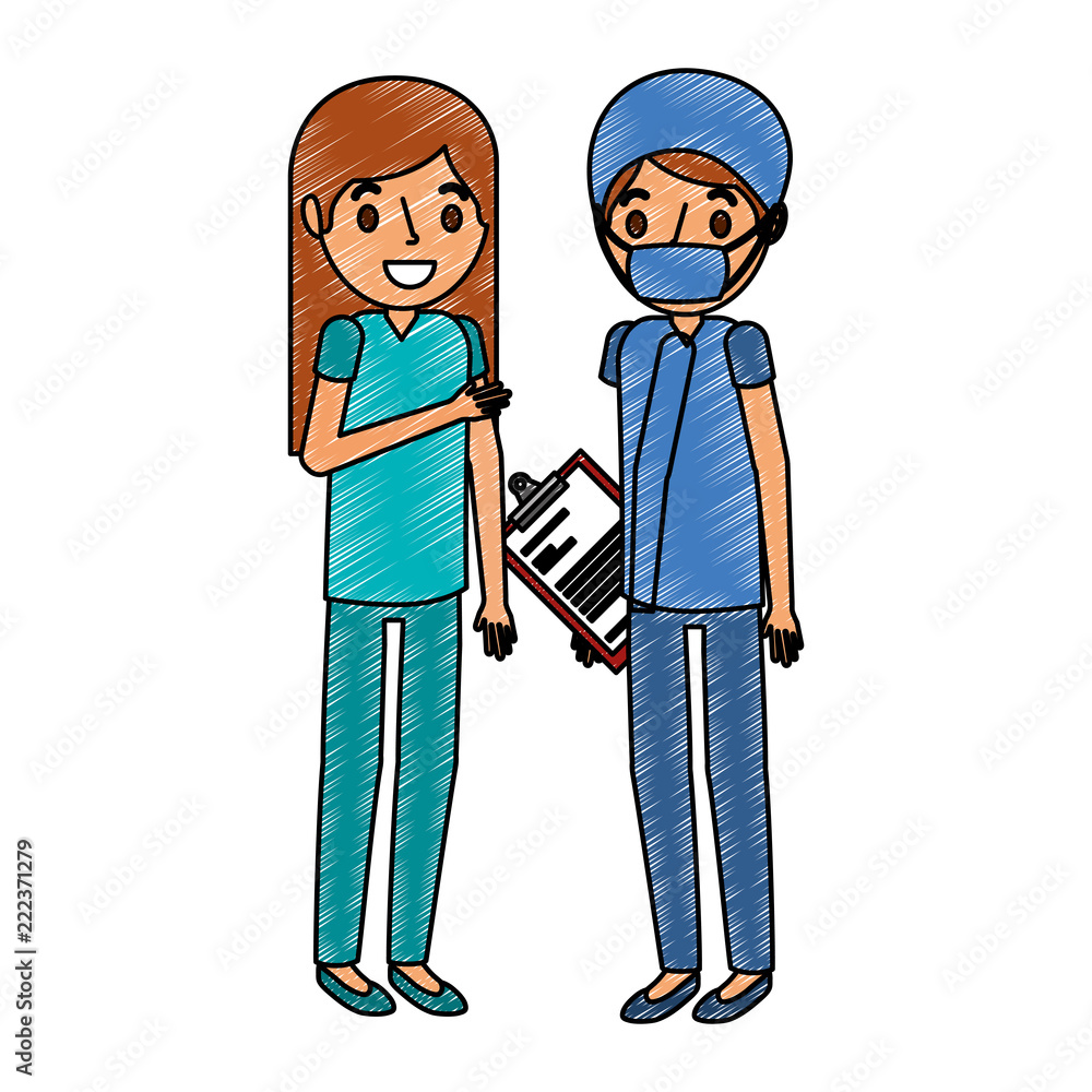 nurse and doctor surgeon with mask and clipboard
