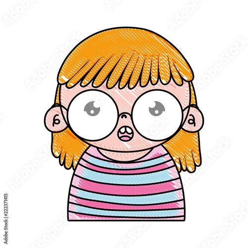 grated happy girl wearing glasses with hairstyle and blouse