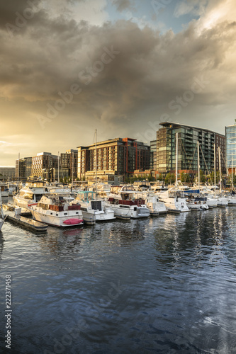 Hotels and restaurants on the harbour marina wharf district in Washington DC USA