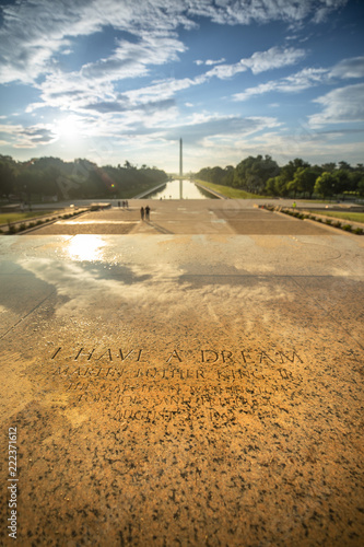 Leinwand Poster Etched into the stone on the steps of the Lincoln Memorial, a marker of the exact spot Dr