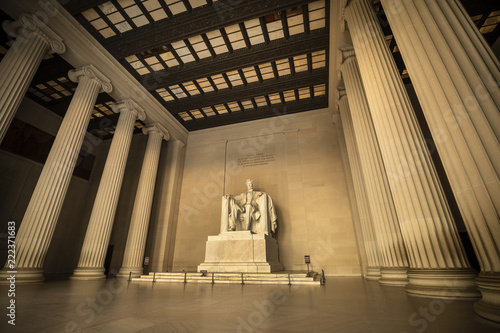 Statue of Abraham Lincoln Memorial on the National Mall in Washington DC USA