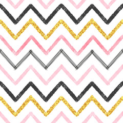 Papier peint photo Chevron patrons Chevron rose doré noir pinceau  © Afanasia