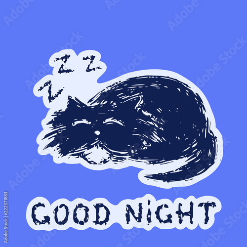 Cute fur cat sleeps and snores. Vector illustration.