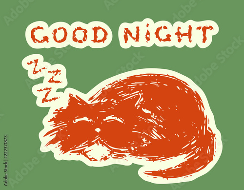 Cute fur cat is asleep. Vector illustration.