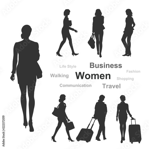 Female silhouette with the concept of business, shopping and travel