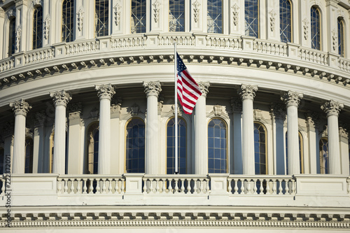 American flag symbol United States Capitol and the Senate Building, Washington DC USA