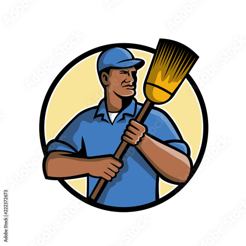 African American Street Sweeper or Cleaner Mascot