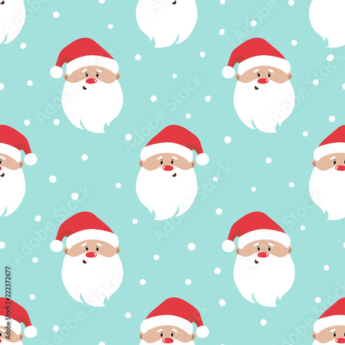 Seamless Christmas pattern with cartoon Santa Claus. Wrapping paper design.
