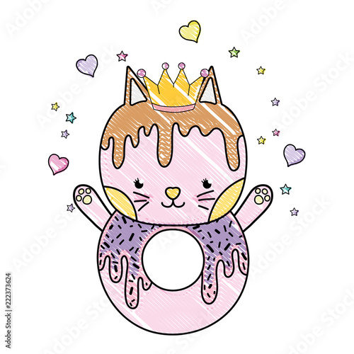 grated kawaii cat donut with hearts and sars