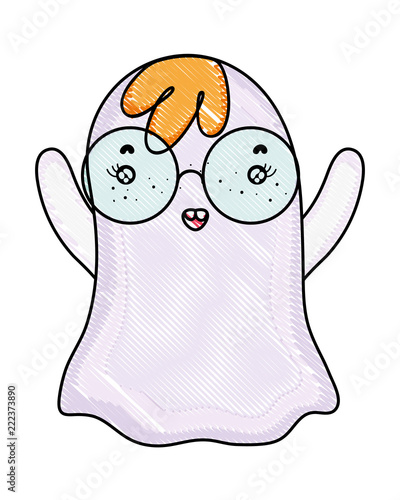 grated funny ghost character wearing glasses