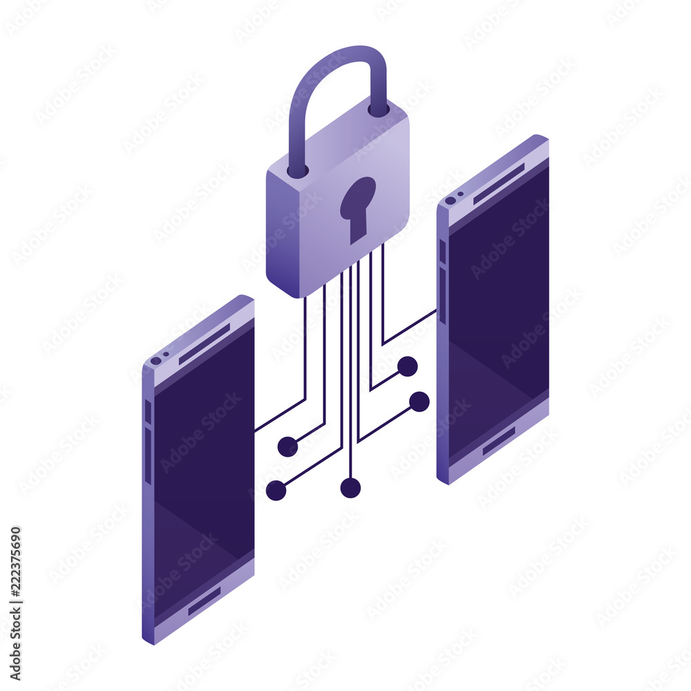 smartphones devices with circuit electronic and padlock smartphones devices with circuit electronic and padlock