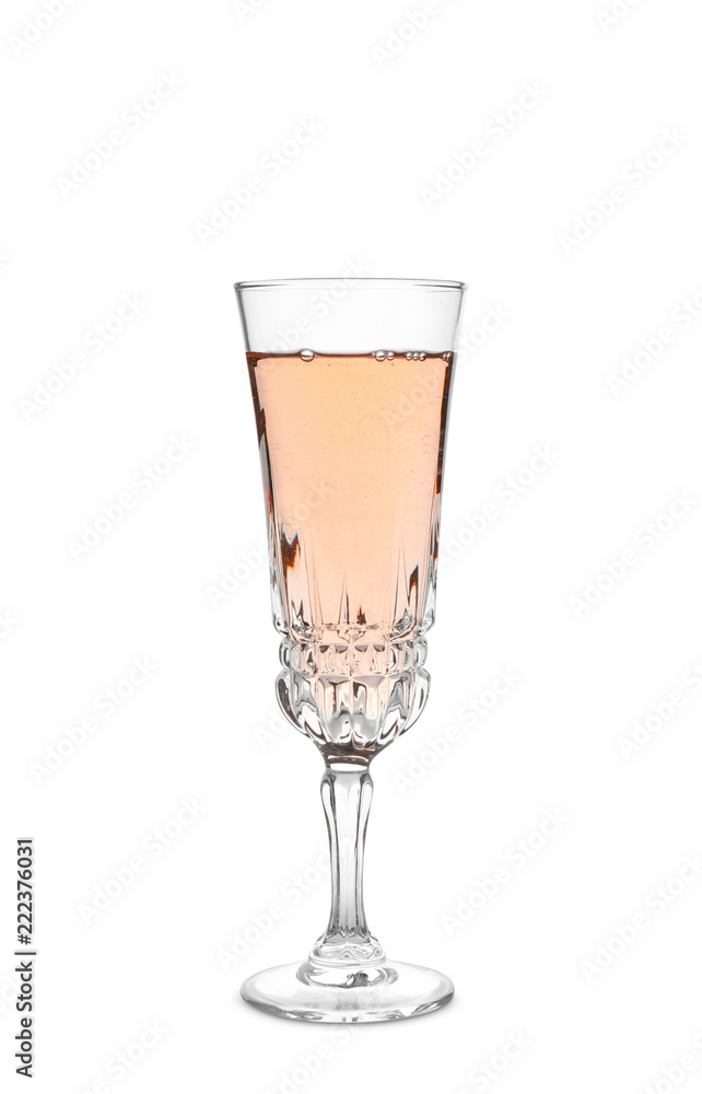 Glass of sparkling rose champagne isolated on white Glass of sparkling rose champagne isolated on white