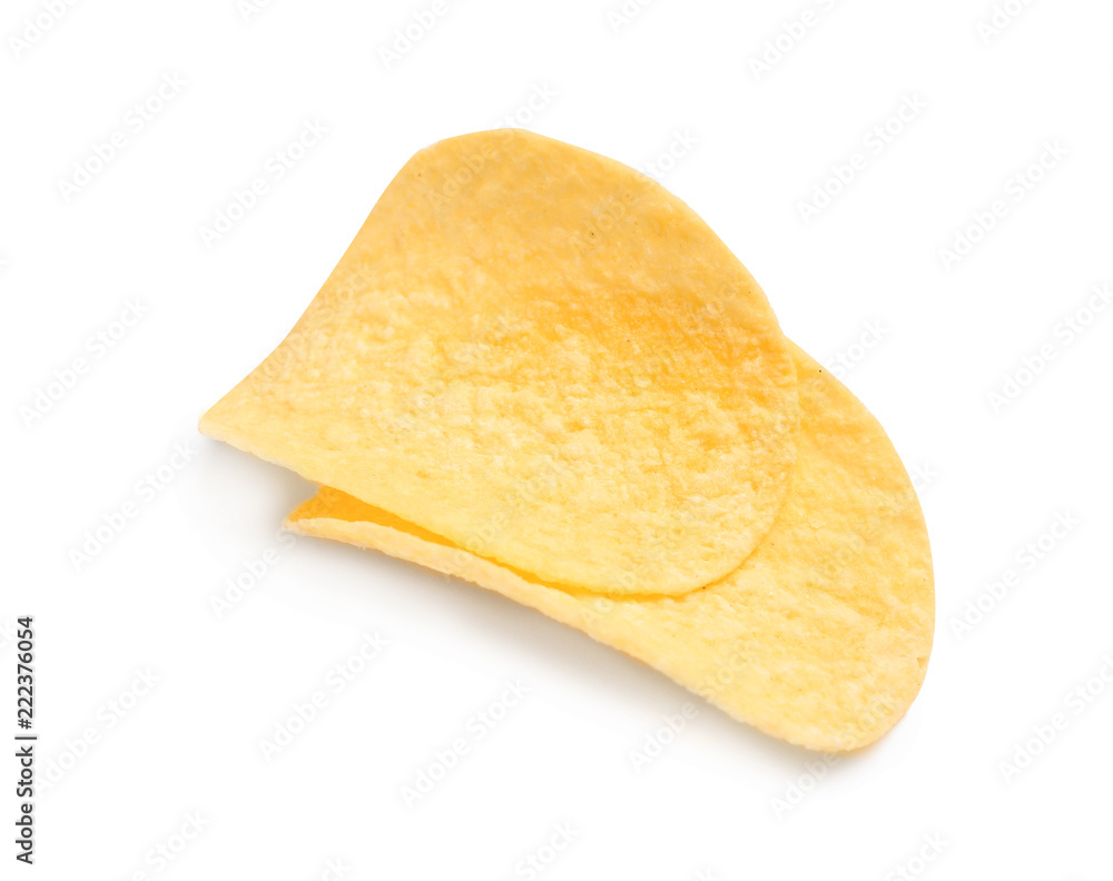 Tasty crispy potato chips on white background Tasty crispy potato chips on white background