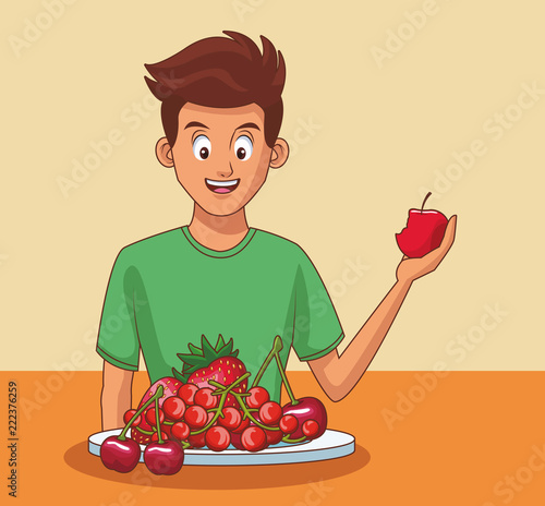Young man and healthy food