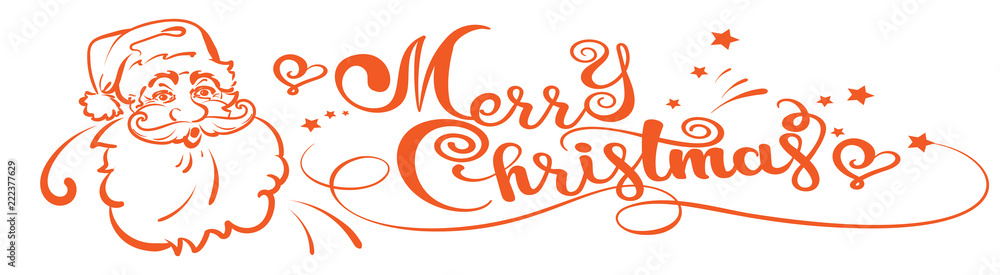 Christmas Santa Claus and calligraphy text of Merry Christmas on white background, vector image Christmas Santa Claus and calligraphy text of Merry Christmas on white background, vector image