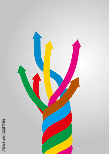Intertwined arrow symbols, The background is gray.