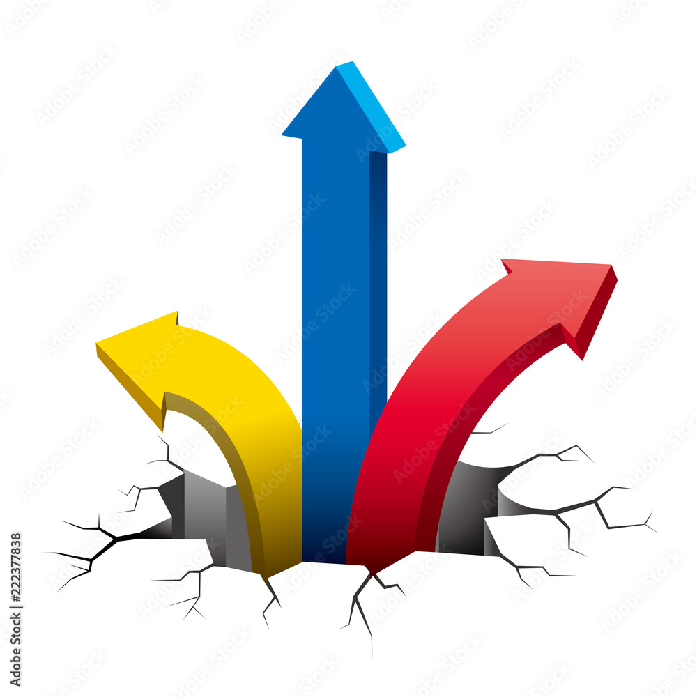 The rising arrow sticks out from the trap, The background is white. The rising arrow sticks out from the trap, The background is white.