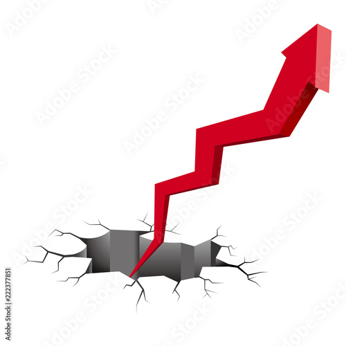 The rising arrow sticks out from the trap, The arrow is red, The background is white.