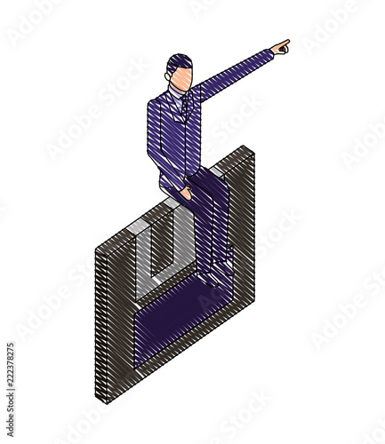 businessman sitting on the floppy disk