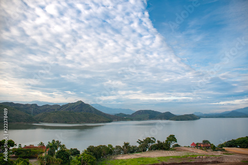 Landscape of clouds over dam in southern Colombia