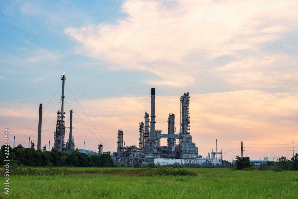 Oil and gas refinery industry Factory at sunset