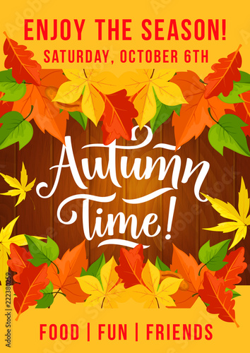 Autumn picnic fest invitation leaf fall poster
