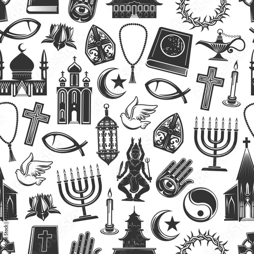 Religion symbols seamless pattern background