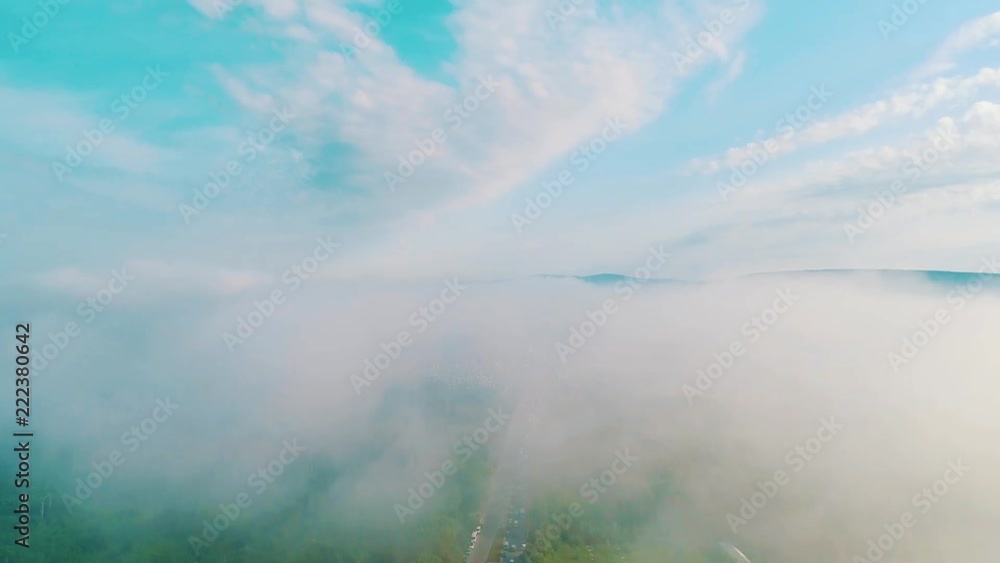 Aerial Drone flight over a traffic jam. Top view. over the clouds Aerial Drone flight over a traffic jam. Top view. over the clouds