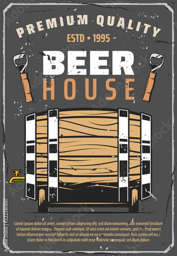 Beer brewery house poster with wooden barrel