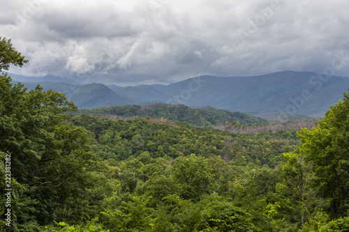 Smoky Mountains scenic landscape with rain storm moving in.
