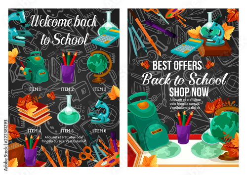 Fototapeta Naklejka Na Ścianę i Meble -  Back to School vector autumn sale offer posters