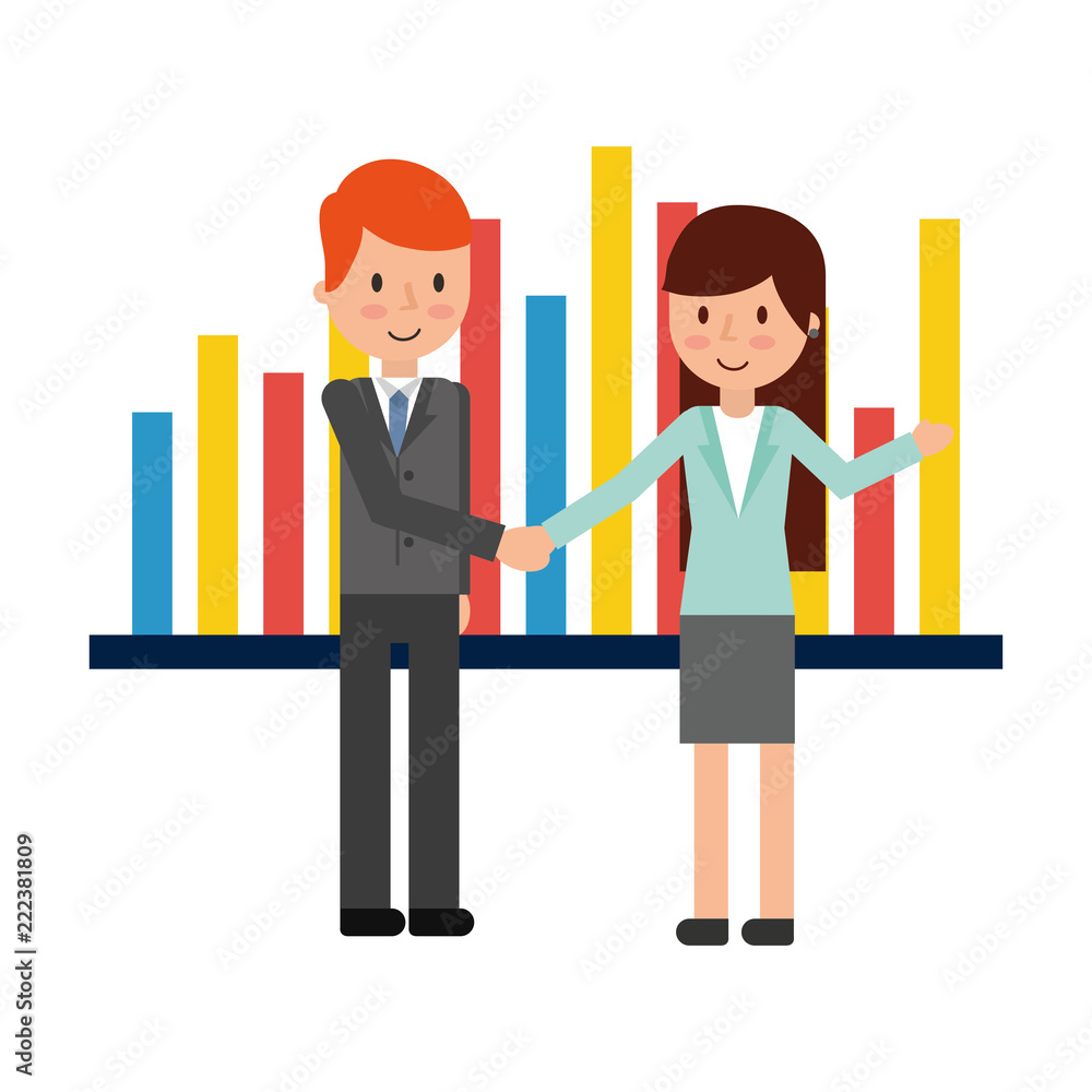 business couple elegant with graphical statistics business couple elegant with graphical statistics