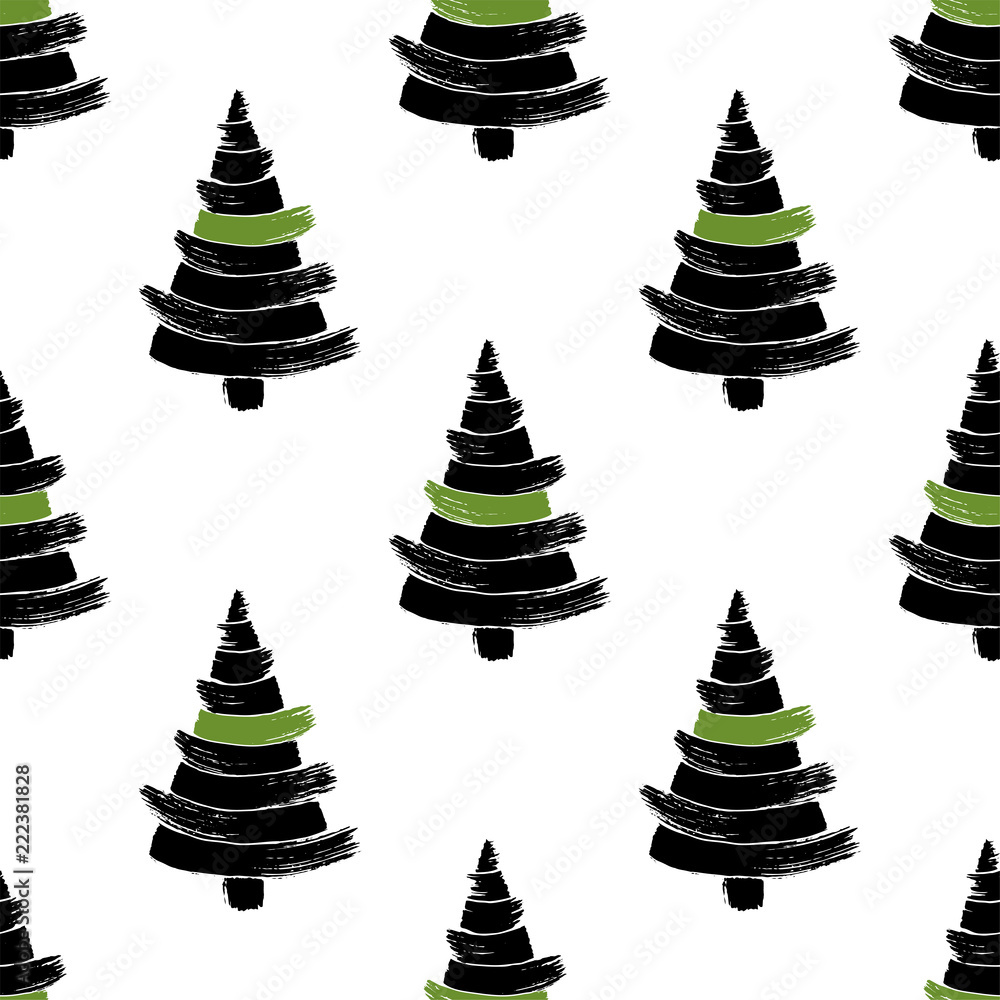 Hand drawn christmas tree seamless pattern isolated on white background. Ink vector illustration. Modern brush calligraphy. Hand drawn christmas tree seamless pattern isolated on white background. Ink vector illustration. Modern brush calligraphy.