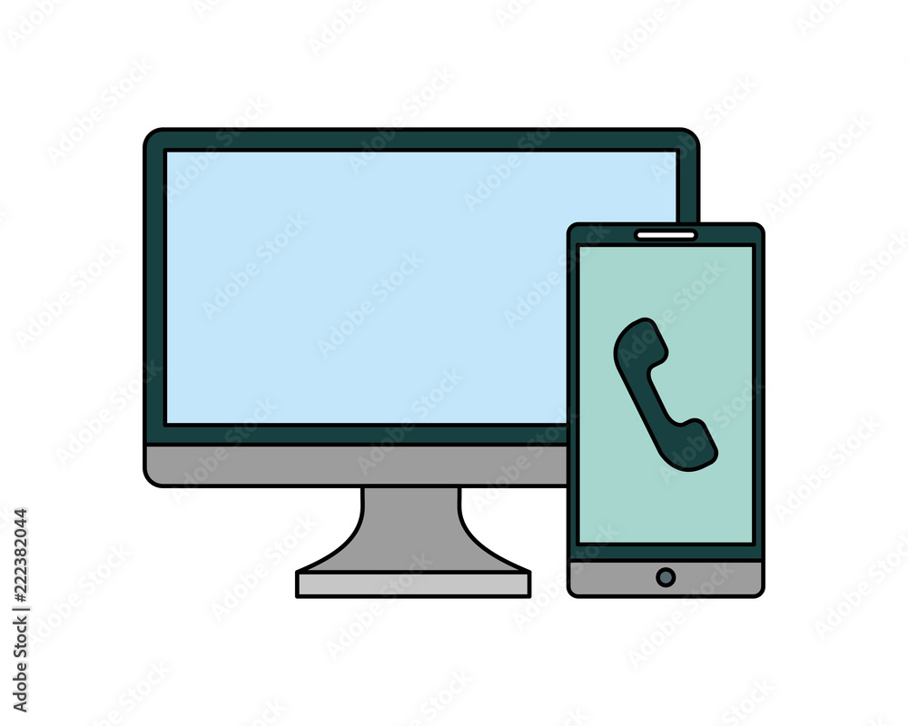 computer monitor with smartphone isolated icon computer monitor with smartphone isolated icon