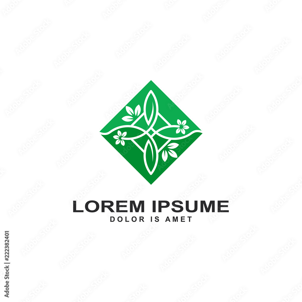 Fototapeta premium design logo of floral element vector illustration. Abstract tree with leafs in circle. Linear round emblem for design of natural products, flower shop, cosmetics and ecology concept