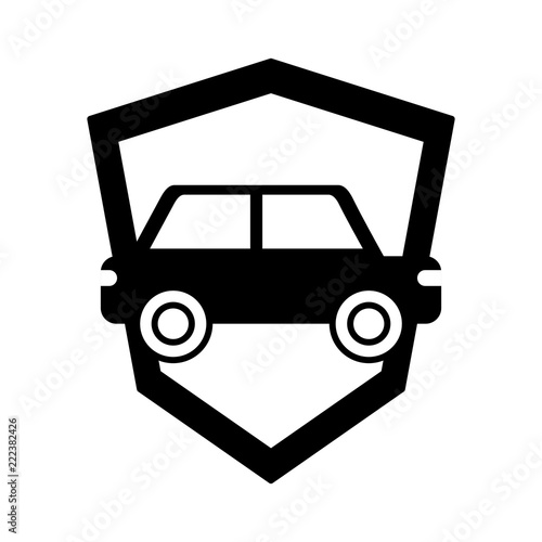 car sedan with shield silhouette isolated icon