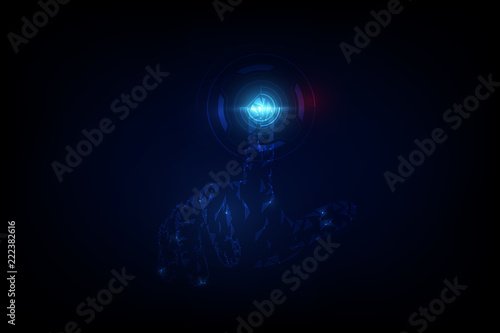 abstract hand touching digital sci fi hi tech innovation concept template background