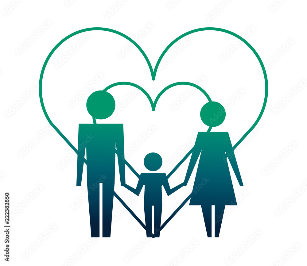 parents with son and hearts silhouette parents with son and hearts silhouette