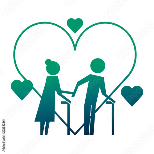 grandparents couple with hearts silhouettes photo