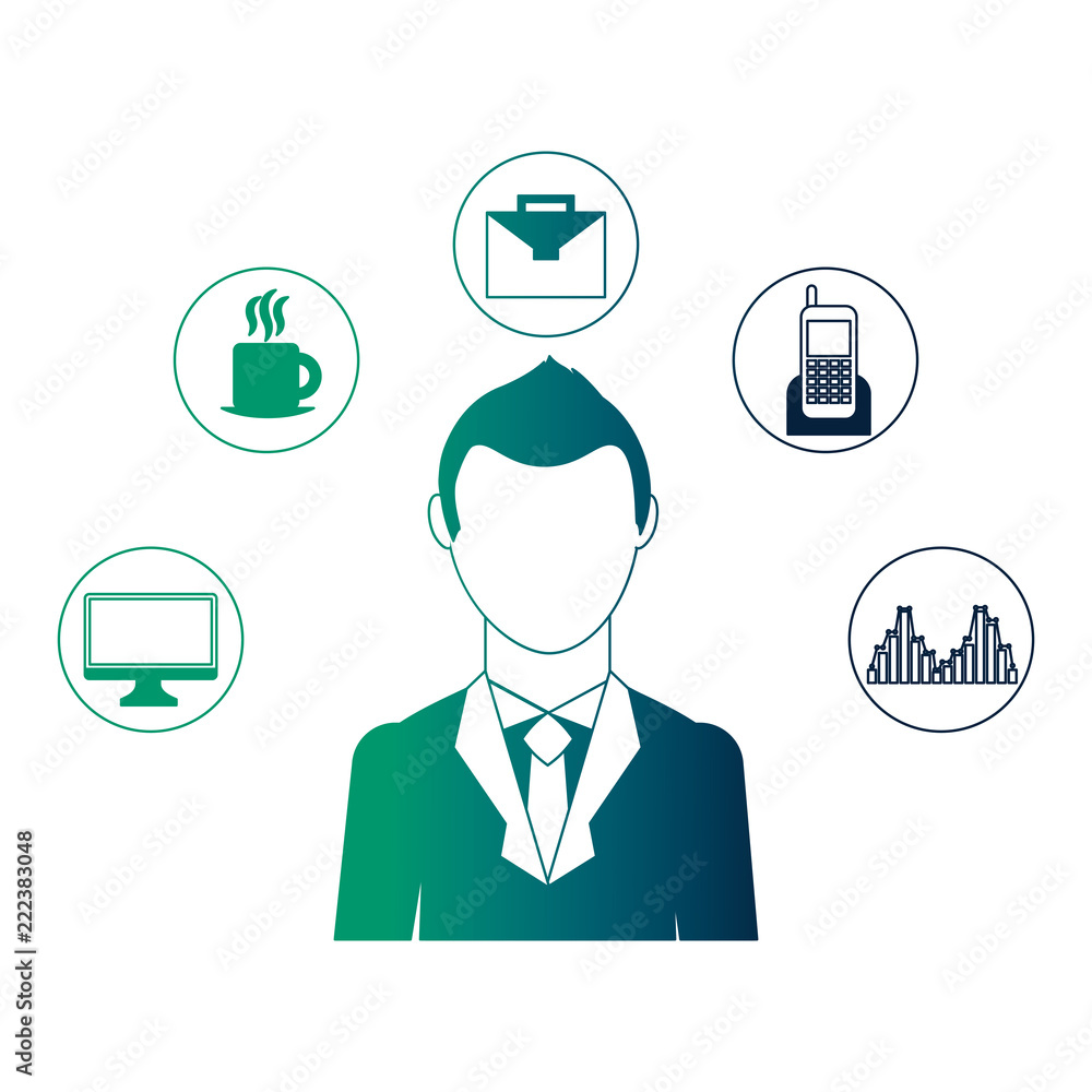 businessman elegant with set icons avatar character businessman elegant with set icons avatar character